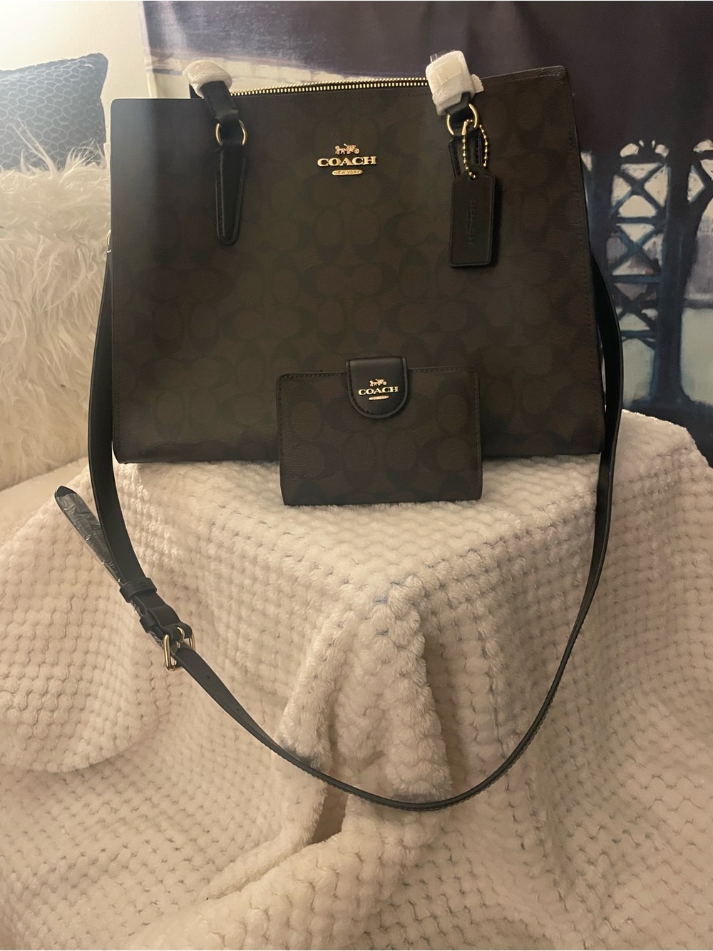 Coach Brown Signature Tote with Matching Wallet